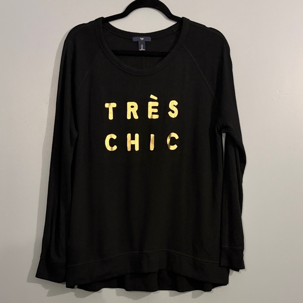 GAP Women’s Black Sweater Knit Top with Gold Lettering